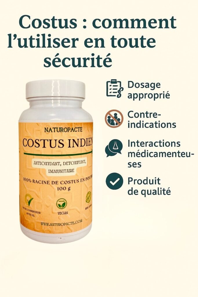 Illustration explicative sur l’utilisation du costus indien : dosage, précautions et conseils pour une consommation sécurisée