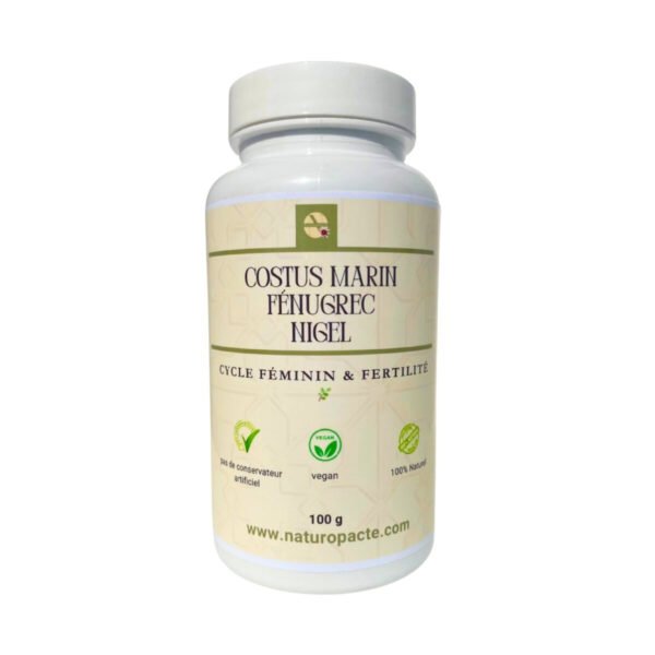 costus marin, fénugrec et nigelle en poudre 100 g – mélange naturel pour cycle féminin, fertilité et équilibre hormonal